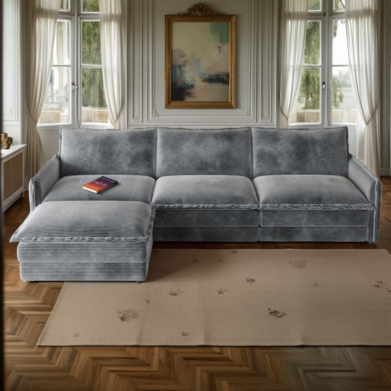 Canapé 3 places avec repose-pieds, Gris
