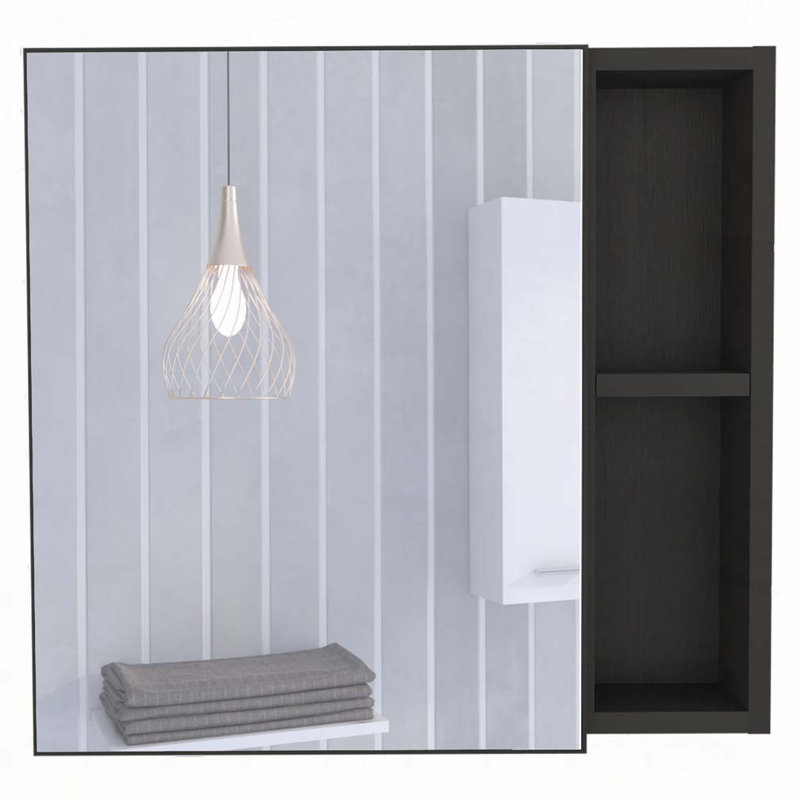 Bathroom Wall Medicine Cabinet with Mirror, Black, 18.6" H x 18.6" W x 5.5" D