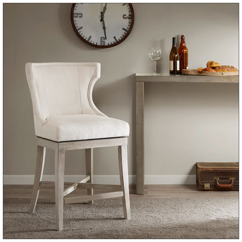 Tabouret de comptoir pivotant Hajir, Beige, Tabouret de comptoir (siège d'une hauteur de 25,2