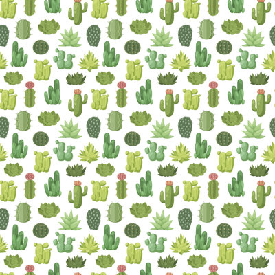 Cactus Doodle Seamless Pattern Vector by VectorMoon - Wrapped Canvas Print