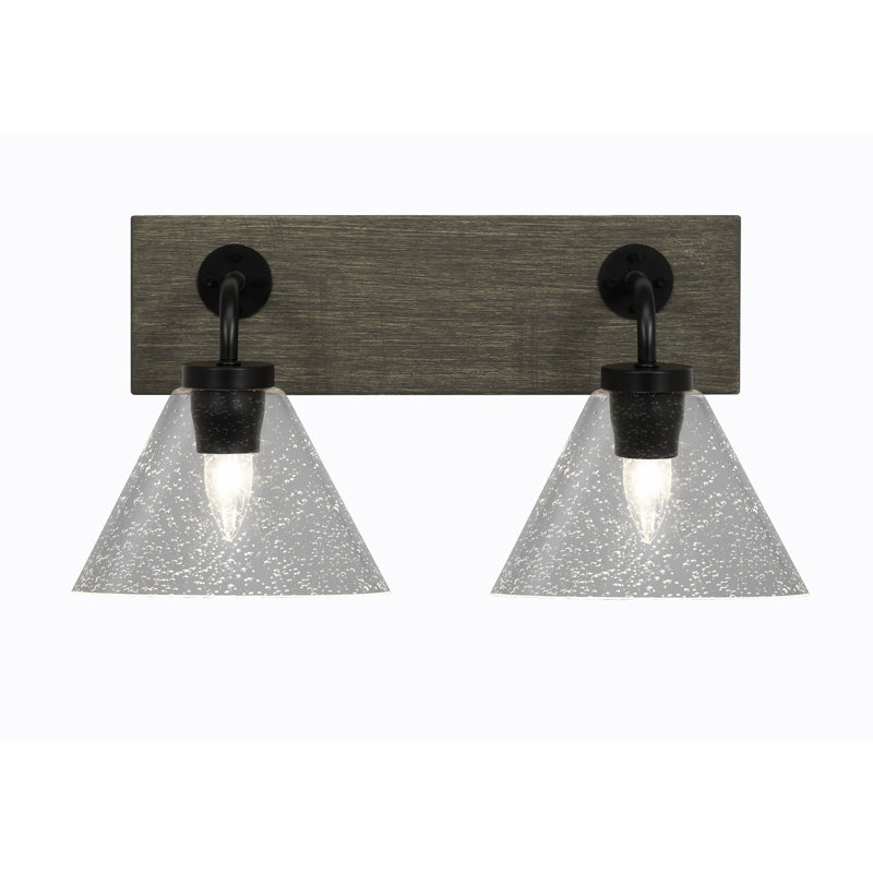 Barre d'éclairage de salle de bain 2 lumières Oxbridge, Transparent, Noir mat / bois vieilli