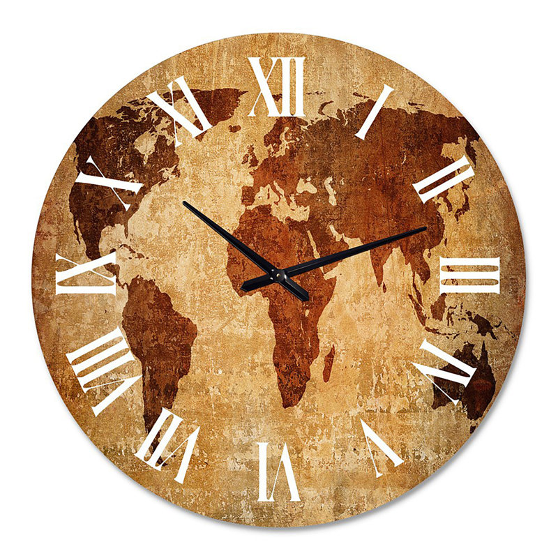 Ancienne carte du monde antique - horloge murale rétro, Grand