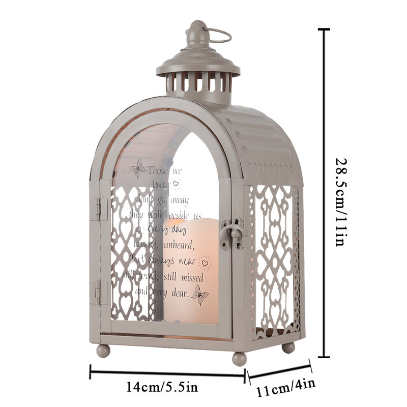 11.22'' H Metal Tabletop Lantern with Candle Included, Gray