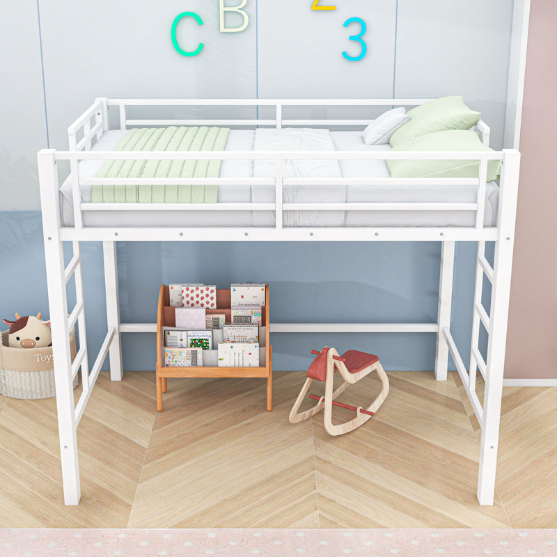 Metal Loft Bed with Guardrails, Full