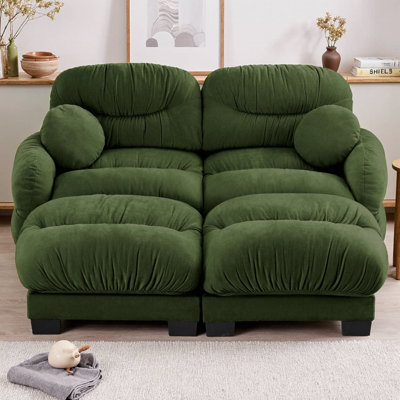 Canapé moderne modulaire 2 places avec 2 repose-pieds, tissu en chenille plissée, siège ergonomique en mousse, accoudoirs courbés et coussins décoratifs, aménagement flexible pour le salon, l’appartement