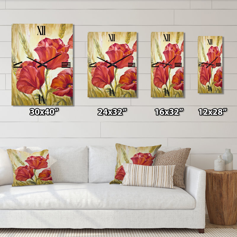 Three Poppies Flower - Floral Metal Wall Clock, Oversized
