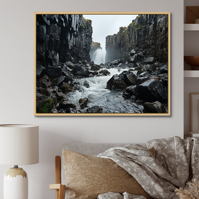 Paysage de rivière en cascade, Cadre naturel flottant, H 30 po x l 40 po x P 1,5 po