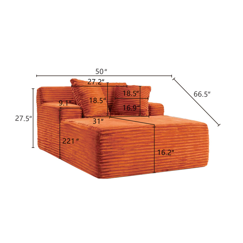 Chaise longue à compression en velours côtelé 66 pouces