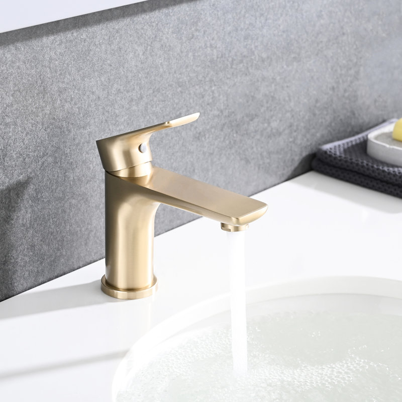 Robinet pour salle de bain à poignée simple - plaqué or brossé, style moderne, laiton robuste, valve en céramique, robinet mural, robinet à eau chaude et froide,