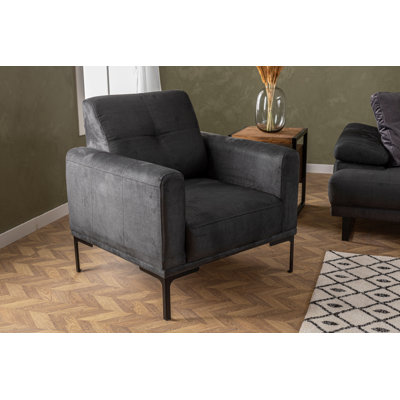 Fauteuil à oreilles élégant, gris anthracite, 34,6 po x 33,9 po x 34,6 po | Structure en bois de hêtre et en bois aggloméré | Tissu 100% polyester, nettoyage à sec | Coussins en mousse souple et en plumes | Design industriel moderne pour la maison et le bureau
