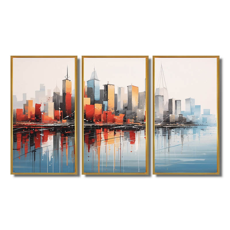 Ensemble de salon Naya - New York City Wall Art, Cadre flottant doré, H 40 po x l 60 po x P 1 po