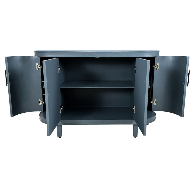 Cabinets, armoire de rangement courbée bleu royal de 47,2 pouces, 4 tablettes réglables à 4 portes, table basse en bois massif | Salon | Moderne