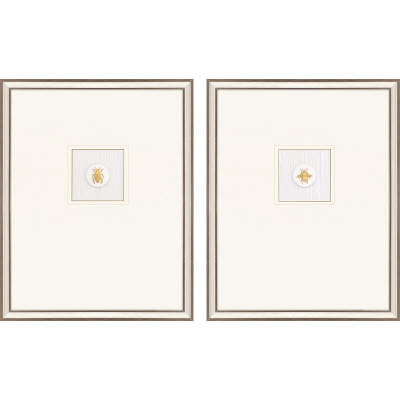 Ensemble de deux insectes Intaglio I, reproduction d'art encadrée argentée