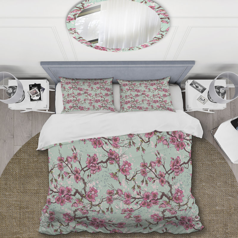 Fleurs roses - Ensemble de housse de couette floral - Polyester en microfibre