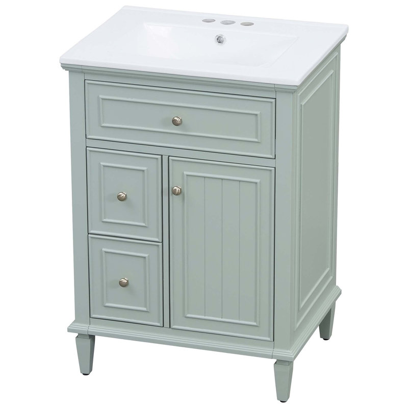 Meuble-lavabo avec lavabo, tablette réglable, un tiroir rabattable et deux tiroirs pour les salles de bain modernes, Vert