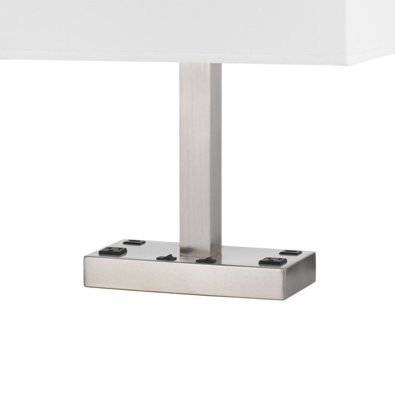 Lampe de bureau Colmar en métal, 2 lampes, ports USB et prises de courant, acier brossé, 52 cm (20,5 po) de hauteur