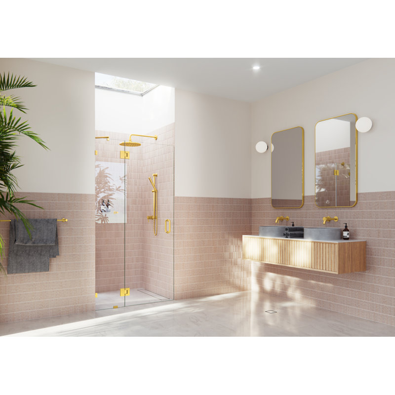 Halo 41.5 in. x 78 in. Frameless Glass Hinge Shower Door, Satin Brass