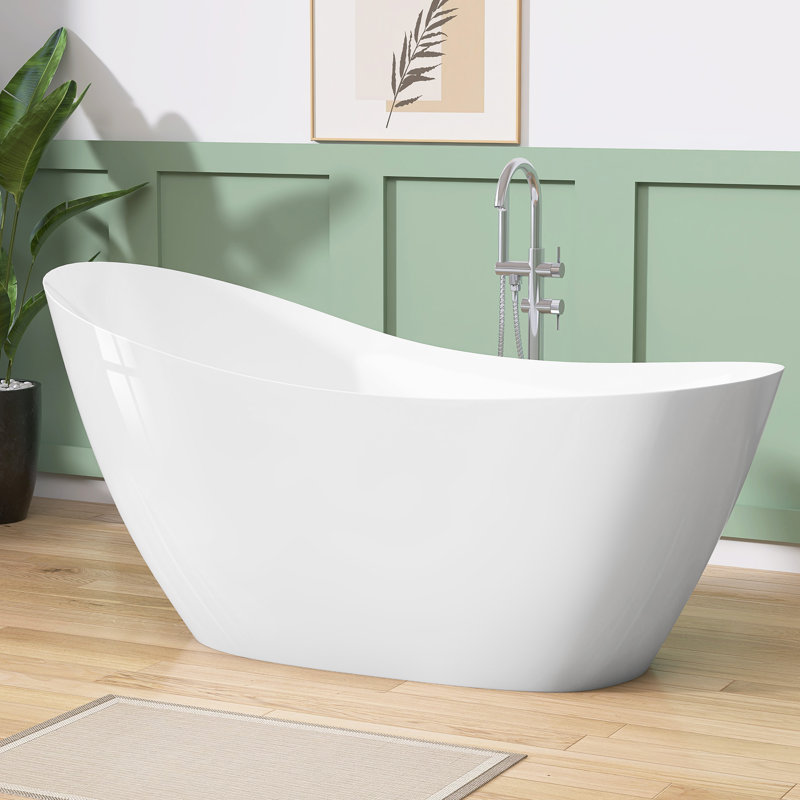 Baignoire de salle de bain autoportante 51 po x l 28 po en acrylique autoportante ovale blanche avec design antidérapant et trop-plein intégré