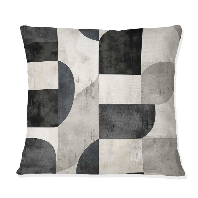 Coussin Mid-Century noir et gris Midcentury Shapes I, H 16 po x l 16 po