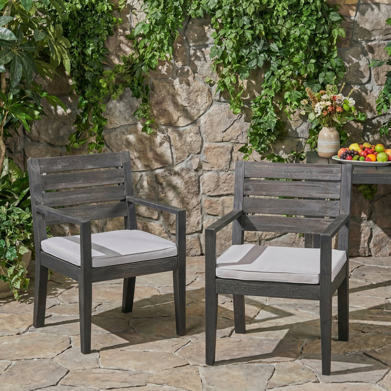 Ensemble de 2 chaises d'extérieur gris foncé avec coussin gris clair, Coussin gris / cadre noir