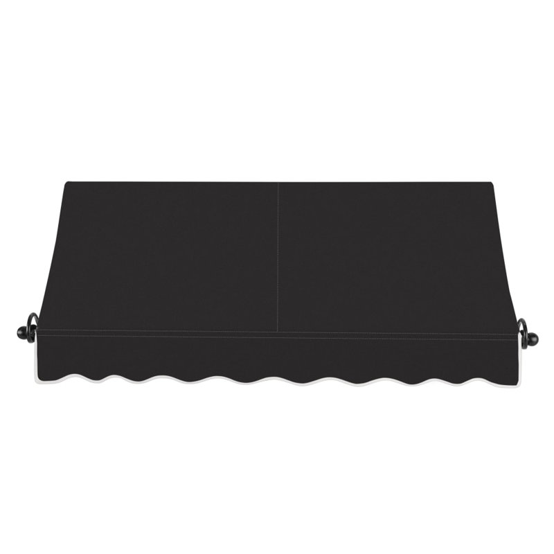 Awntech Charleston Acrylic Fabric Awning with Iron Scroll Arms, Black, 22" H x 76.5" W x 36" D