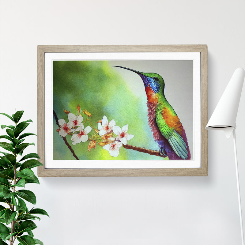 Hummingbird Vol.4 - Single Picture Frame Painting, 25cm H x 34cm W x 2cm D, Oak