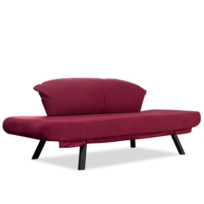 Modern 2-Seat Sofa-Bed, Maroon | 100% Metal Frame with Scratch-Resistant Electrostatic Powder Coating | Easy Clean Soft Fabric, Multi-Position Arms | Dimensions: 69.7 x 34.3 x 34.3 inches | Max Weight Capacity: 440 lbs