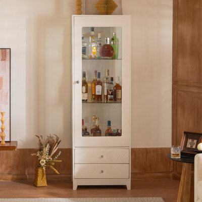 Vitrine autoportante de 71 po avec 2 tiroirs de rangement, garde-manger rembourré avec plafonnier, armoire à vin avec porte vitrée et tablettes réglables, pour le salon, la cuisine, le bar et la salle à manger