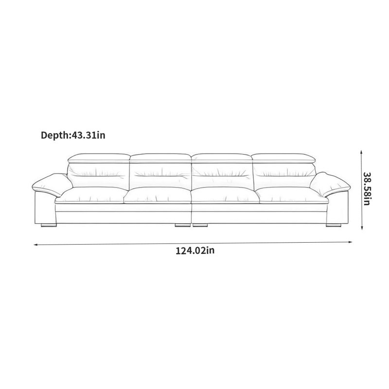 Canapé simple gris, H 38,58 po x l 124,02 po x P 43,31 po