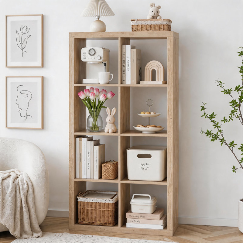 8-Cube Storage Organizer, 4-Tier Open Bookshelf,Freestanding Wooden Cube Shelf for Home & Office