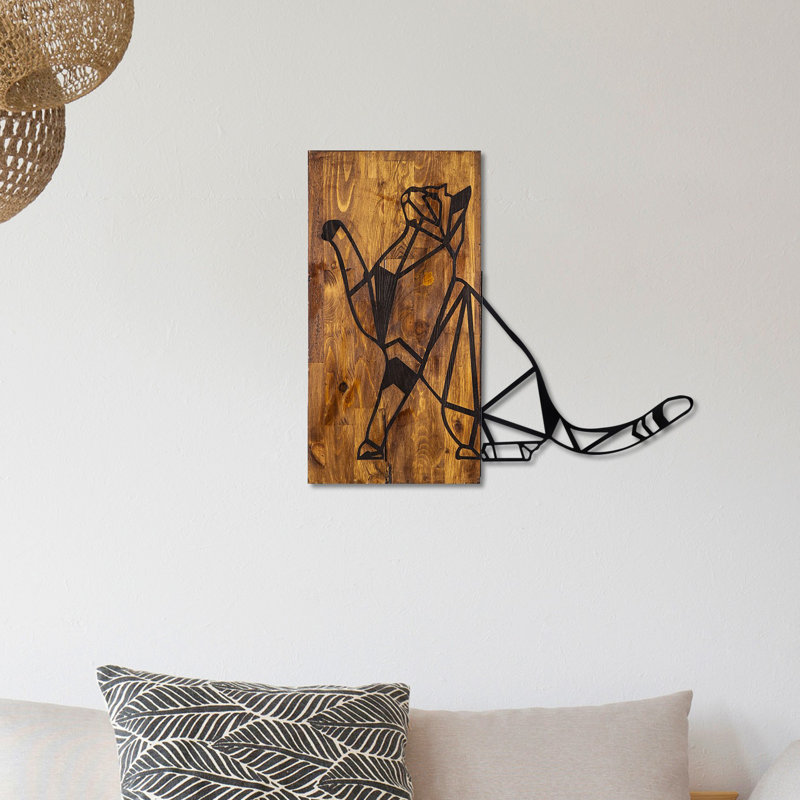 Decorative Wooden Wall Accessory, Walnut & Black, 22.8 x 25.6 inches | 50% Real Wood (Thickness: 1.2 inches), 50% Metal | Unique Design with Natural Variations, Perfect for Home Decor & Modern Interiors