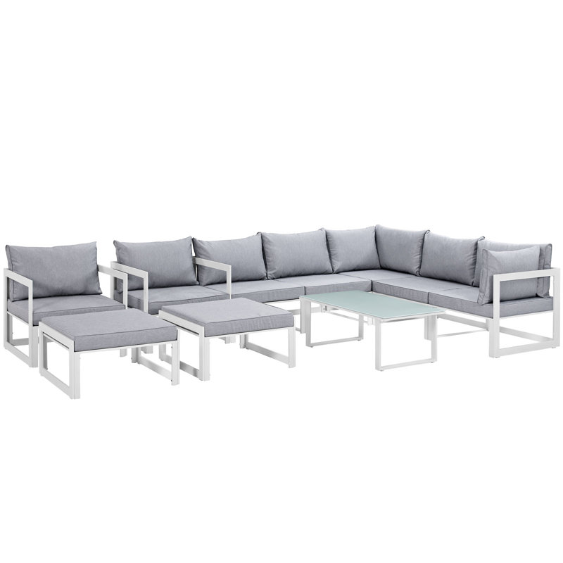 Modway Fortuna 10 Piece Outdoor Patio Sectional Sofa Set, White, Gray