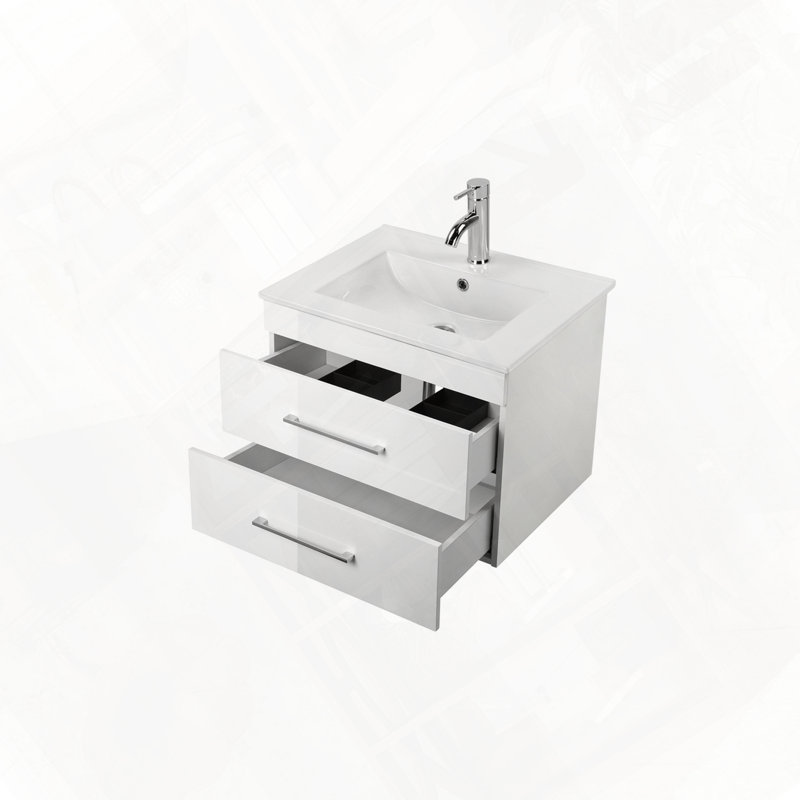Meuble-lavabo mural avec lavabo double en céramique, 24"
