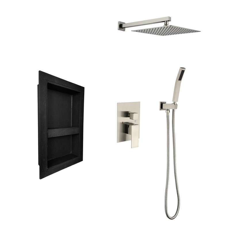 Ensemble de douche avec connecteur de 1/2 po - pomme de douche à pluie, douche à main, valve, support, tuyau, système innovant de niche: mise à niveau de salle de bain