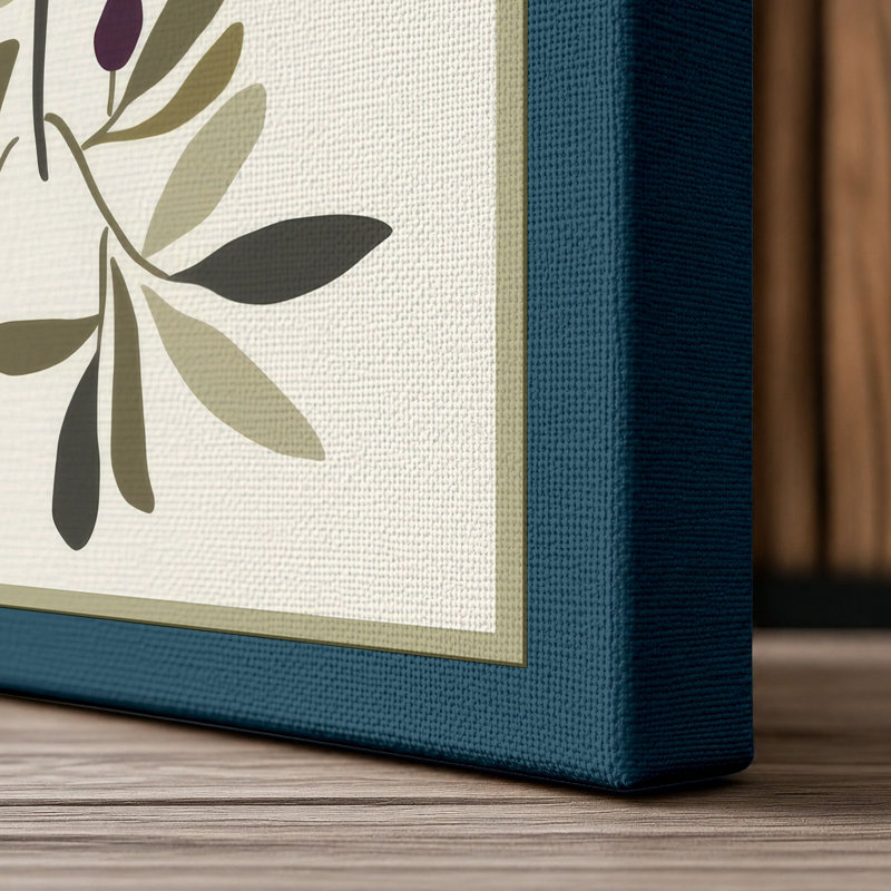 Olive Branches Study Botanical - Wrapped Canvas, 24x16 - 61.0 x 40.6 cm, Teal Border