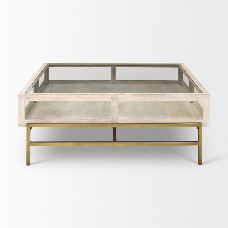 Warner Coffee Table with Storage, 15" x 43.5" x 42", White, Gold