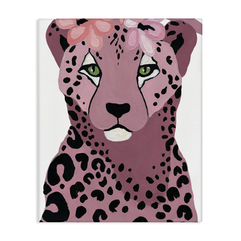 «Cheetah with Pink Blossoms», art mural sur toile par Yvette St. Amant, H 20 po x l 16 po
