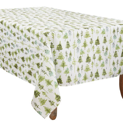 Green Winter Forest Trees Christmas Festive Tablecloth