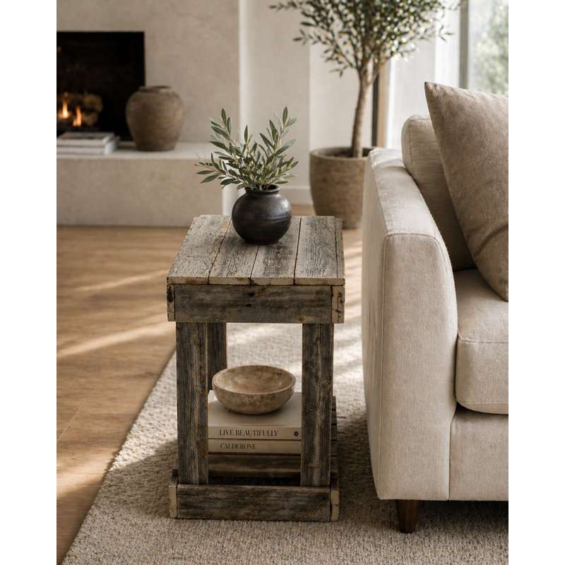 Table de bout en bois massif récupéré 22 po avec tablette inférieure Frankford (naturel), Naturel