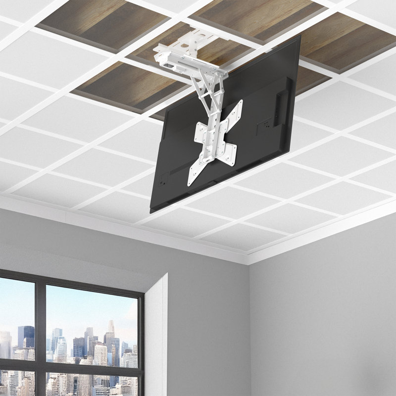 VIVO White Electric Motorized Flip Down Drop Ceiling TV Mount, 23" to 55" Screen