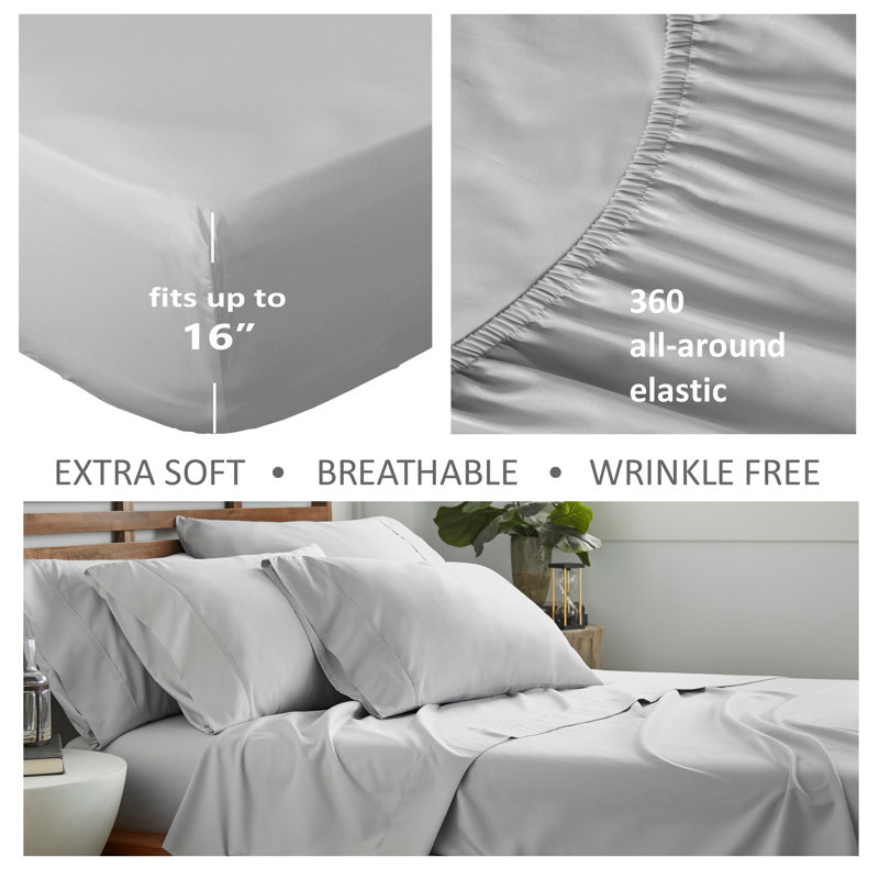 Microfiber Sheet Set, Queen Sheet Set + 1 Fitted Sheet + 4 Pillowcases, Gray