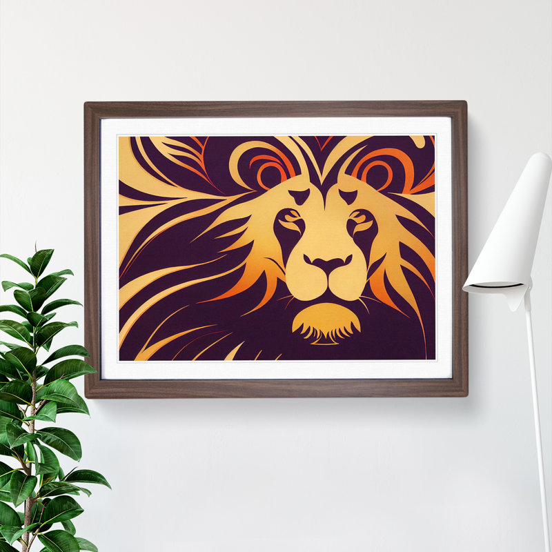 Art Deco Lion Vol.1 1 Piece Single Picture Frame Wall Art, 34cm H x 46cm W, Brown