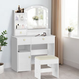 Dressing Table With Built-In Outlets And Led Lighted Mirror