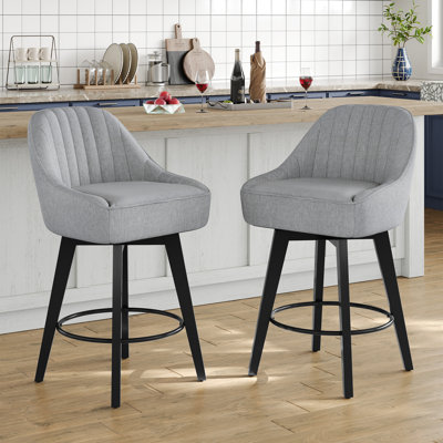  26" Swivel Upholstered Counter Height Bar Stools with Metal Legs - Gray(Set Of 2)