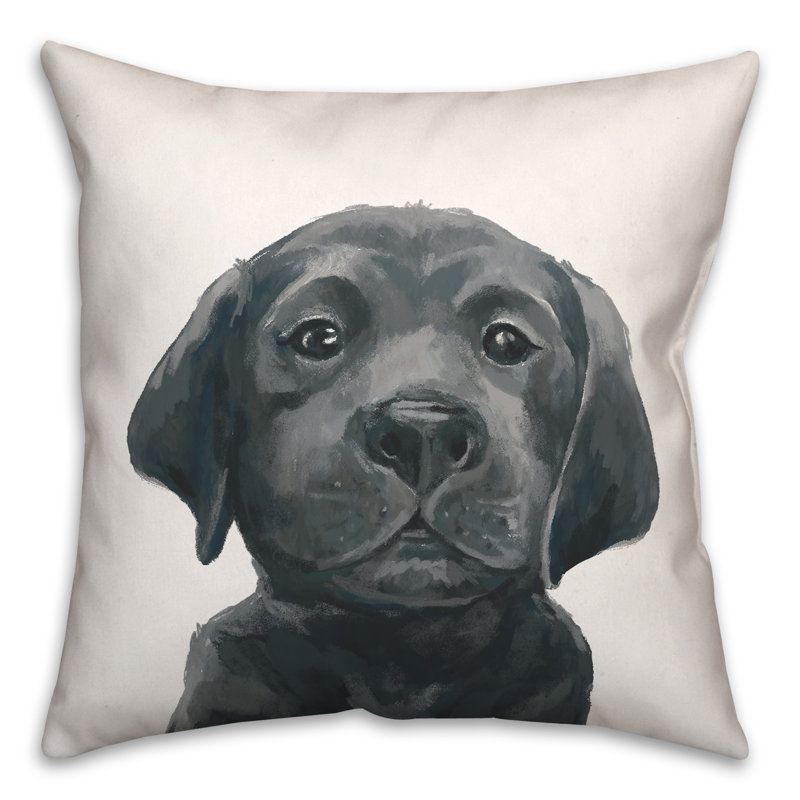 Coussin intérieur / extérieur Black Lab Puppy, H 18 po x l 18 po, Carré