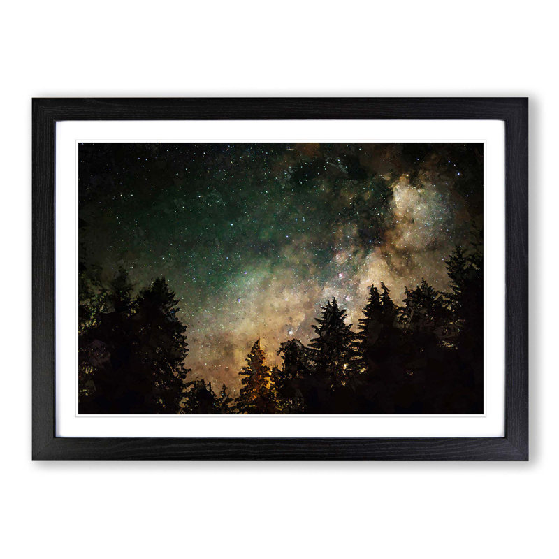 Milky Way Above the Treetops in Abstract - Picture Frame Graphic Art Print, 48cm H x 65cm W x 2cm D, Black Framed