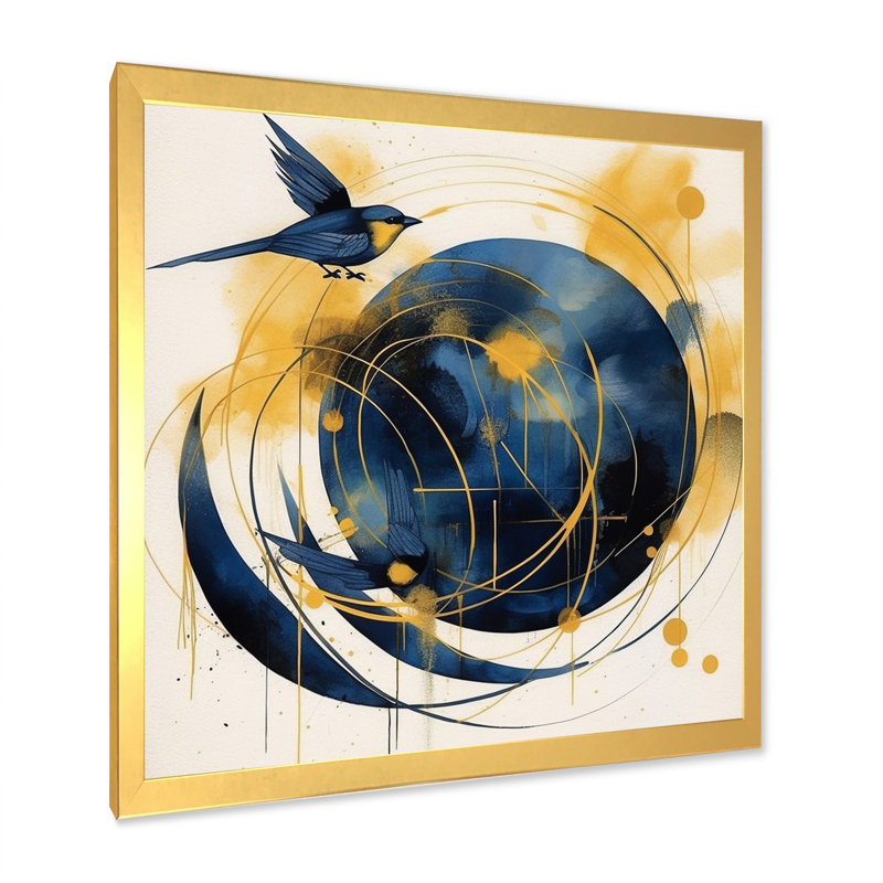 " Dark Blue & Gold Abstract Circle Texture III ", Gold Single Picture Framed, 16" H x 16" W x 1" D