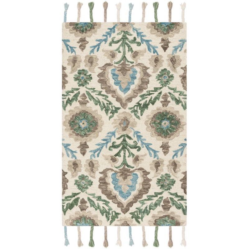 Niederanven Hand Hooked Wool Ikat Rug, Rectangle 3' x 5'