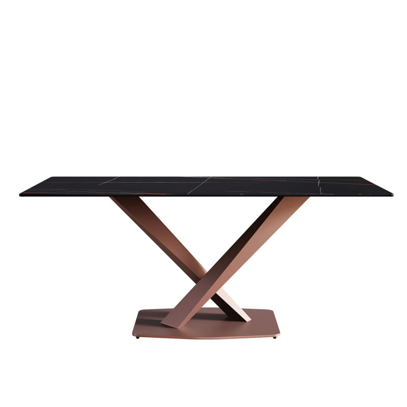 Sintered Stone Dining Table, 29.53” H x 63" W x 35.4" D, Black, Antique Pink