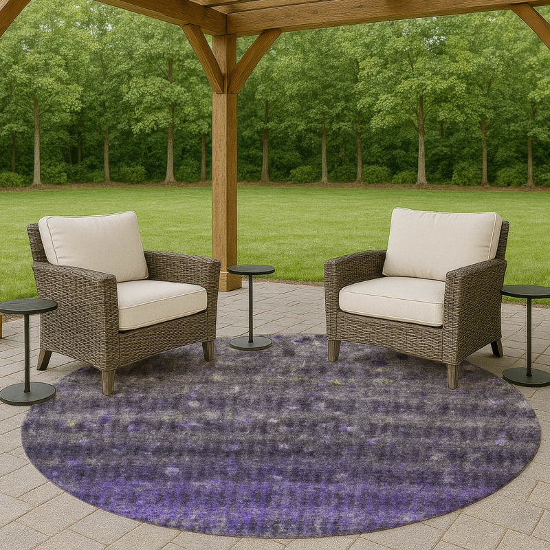 Machine Washable Indoor/Outdoor Matteson ACN2316 Stripes Rug, Round 8'